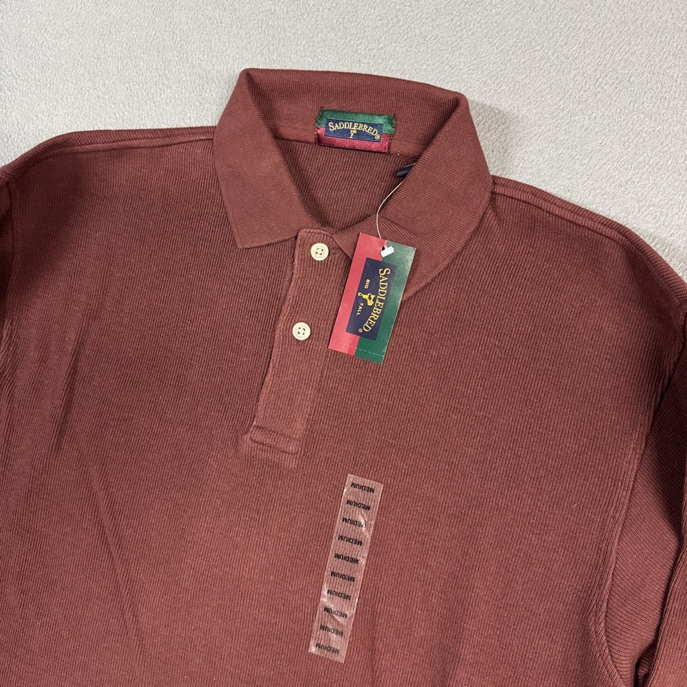 Saddlebred Polo Shirt Mens Medium Maroon Red Long Sleeve Button Cotton NWT New